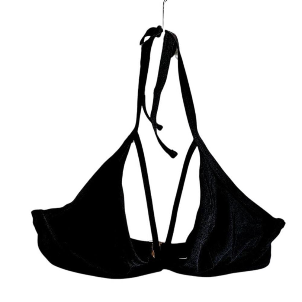 CCX Women's Plus Size 14 Halter Tie Swimsuit Top Solid Black Simple Basic